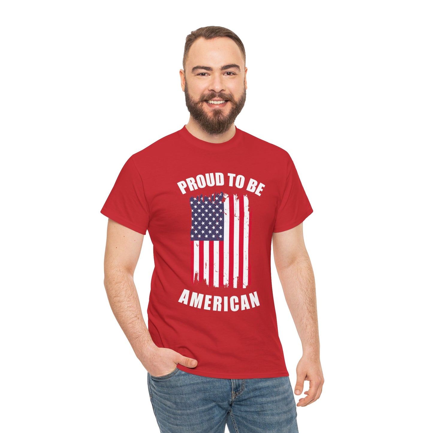 Proud to Be American Tee, Unisex Heavy Cotton T-Shirt, Patriotic Shirt, July 4th Celebration, Gift for Veterans, Casual Wear