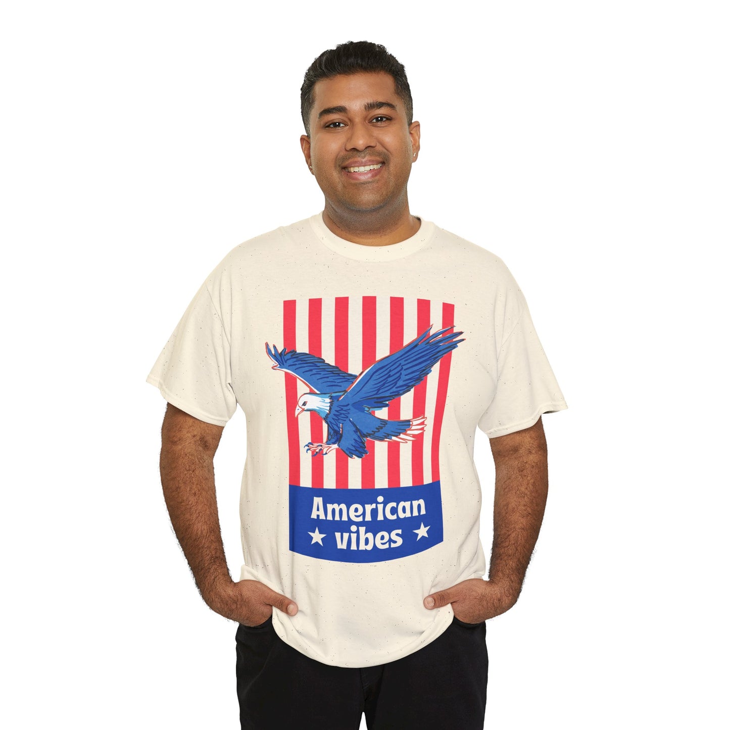 American Vibes Unisex Heavy Cotton Tee - Patriotic T-Shirt for Celebrations, Independence Day, Casual Wear, Gifts, and Events