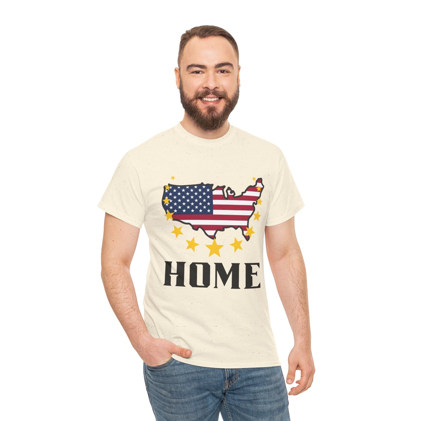 USA Flag Map "HOME" T‑Shirt — Patriotic American Pride Tee for 4th of July & Veterans