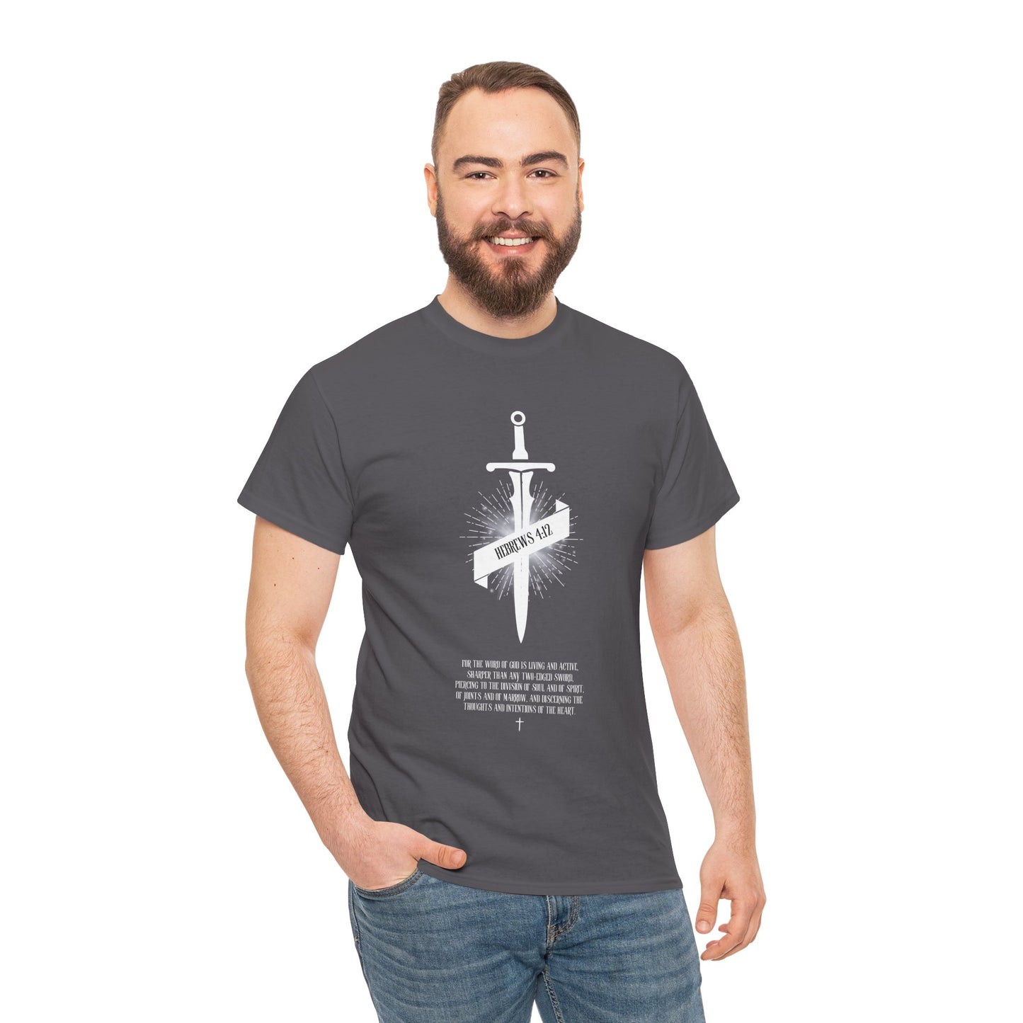 Unisex Heavy Cotton Tee with Sword & Quote Design, Graphic Tee, Casual Wear, Gift for Him/Her, October Special, Statement Shirt