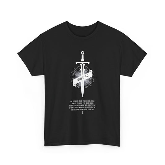 Unisex Heavy Cotton Tee with Sword & Quote Design, Graphic Tee, Casual Wear, Gift for Him/Her, October Special, Statement Shirt
