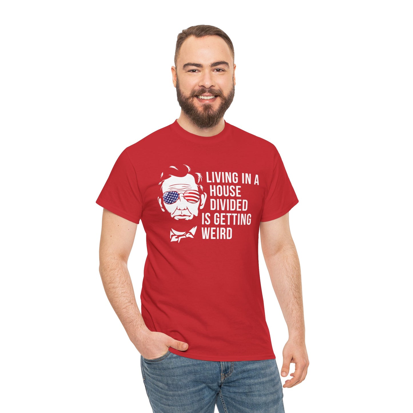 Patriotic Humor Tee - Living in a House Divided, Funny T-Shirt, Unisex Cotton Top, Gift for Dad, 4th of July, Political Humor Shirt