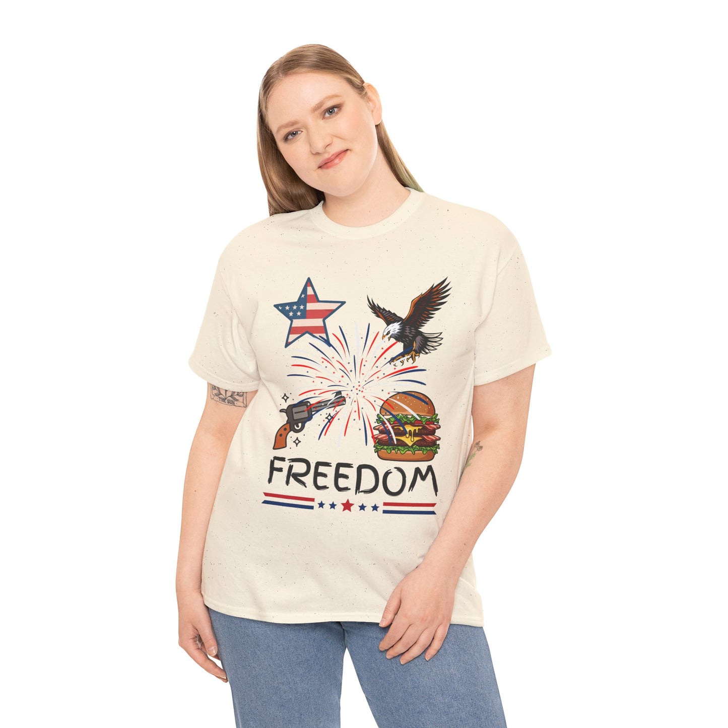 Freedom Graphic Tee — Eagle, Fireworks & Burger Patriotic T-Shirt
