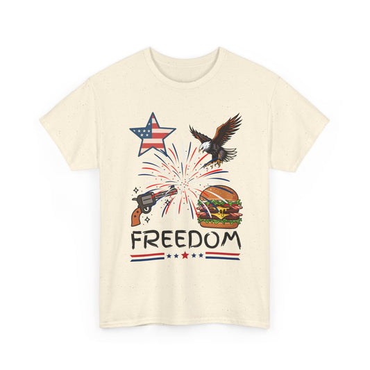 Freedom Graphic Tee — Eagle, Fireworks & Burger Patriotic T-Shirt