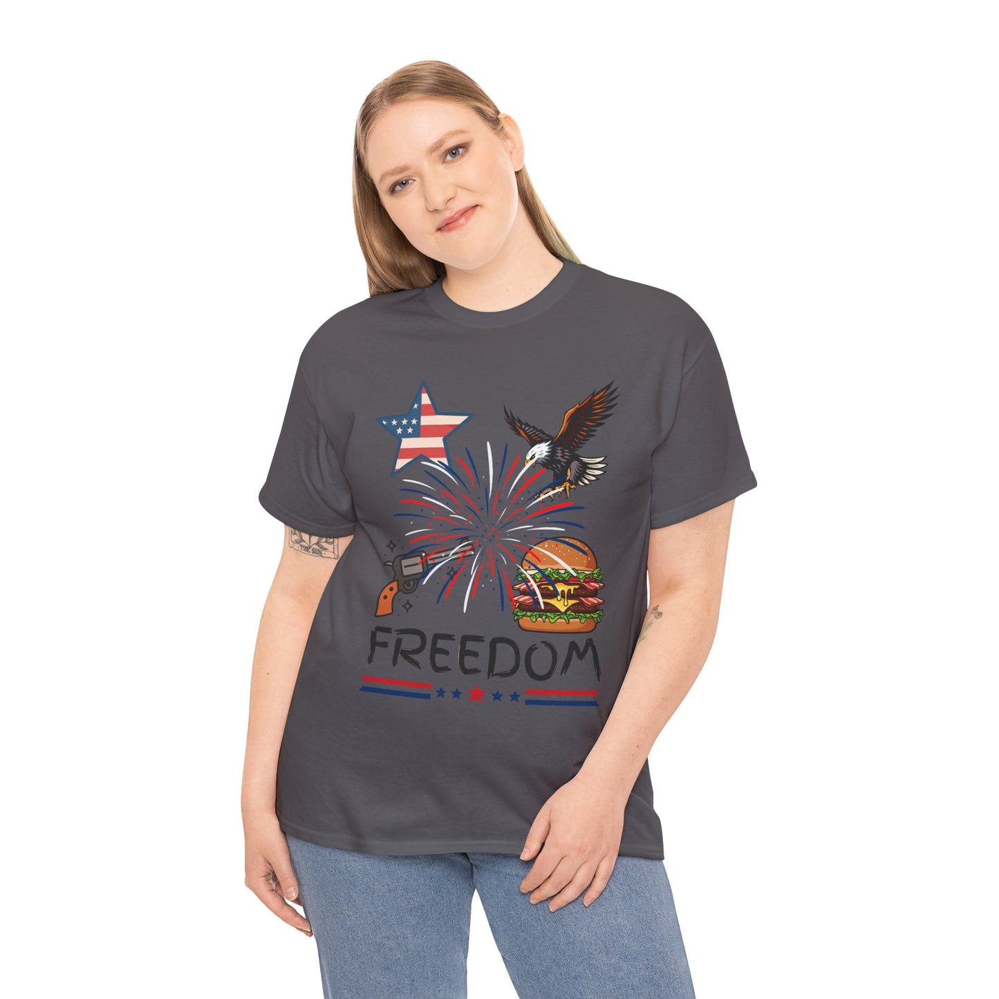Freedom Graphic Tee — Eagle, Fireworks & Burger Patriotic T-Shirt