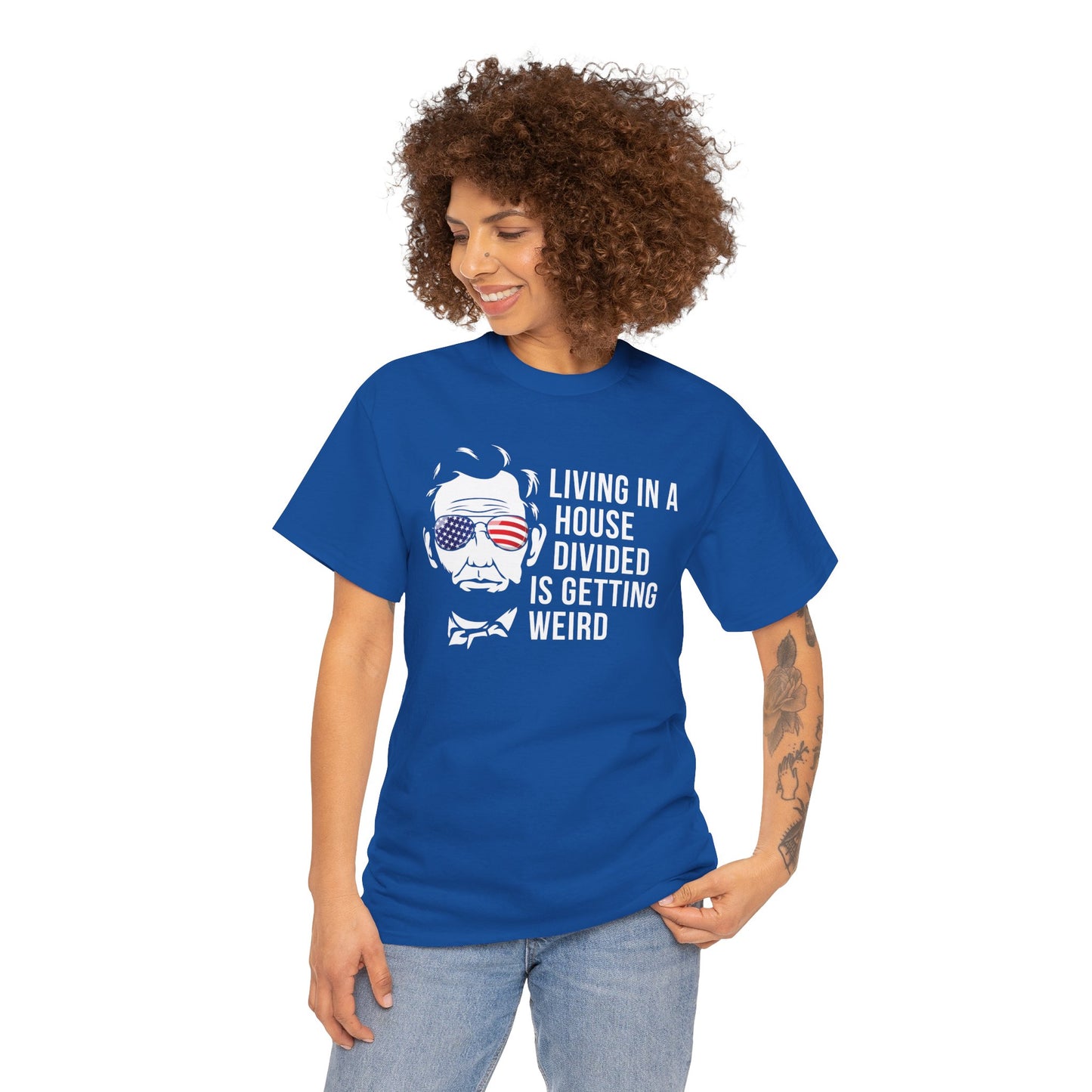 Patriotic Humor Tee - Living in a House Divided, Funny T-Shirt, Unisex Cotton Top, Gift for Dad, 4th of July, Political Humor Shirt