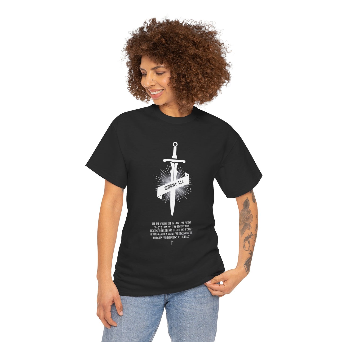 Unisex Heavy Cotton Tee with Sword & Quote Design, Graphic Tee, Casual Wear, Gift for Him/Her, October Special, Statement Shirt
