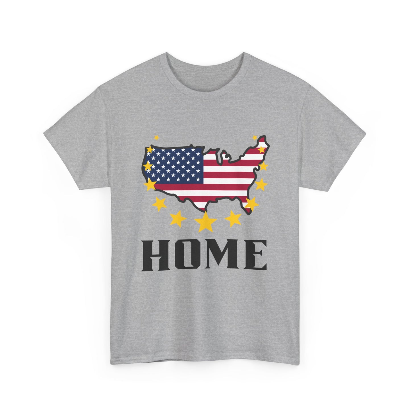 USA Flag Map "HOME" T‑Shirt — Patriotic American Pride Tee for 4th of July & Veterans