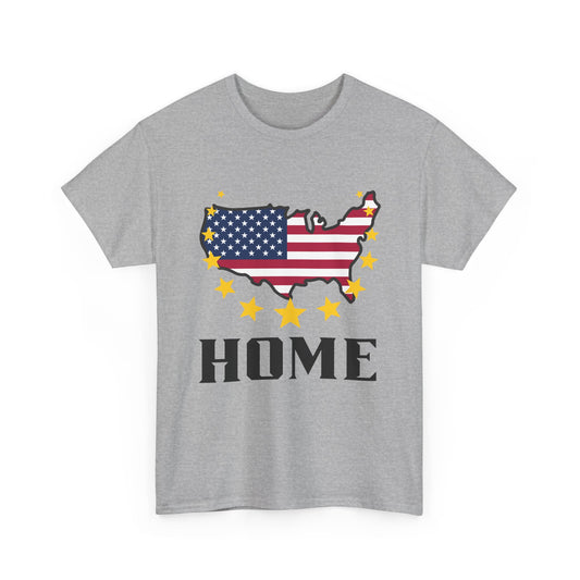 USA Flag Map "HOME" T‑Shirt — Patriotic American Pride Tee for 4th of July & Veterans