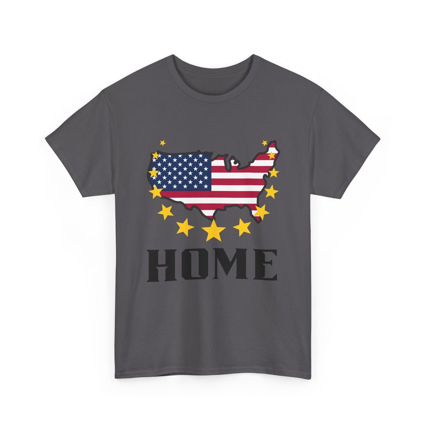 USA Flag Map "HOME" T‑Shirt — Patriotic American Pride Tee for 4th of July & Veterans