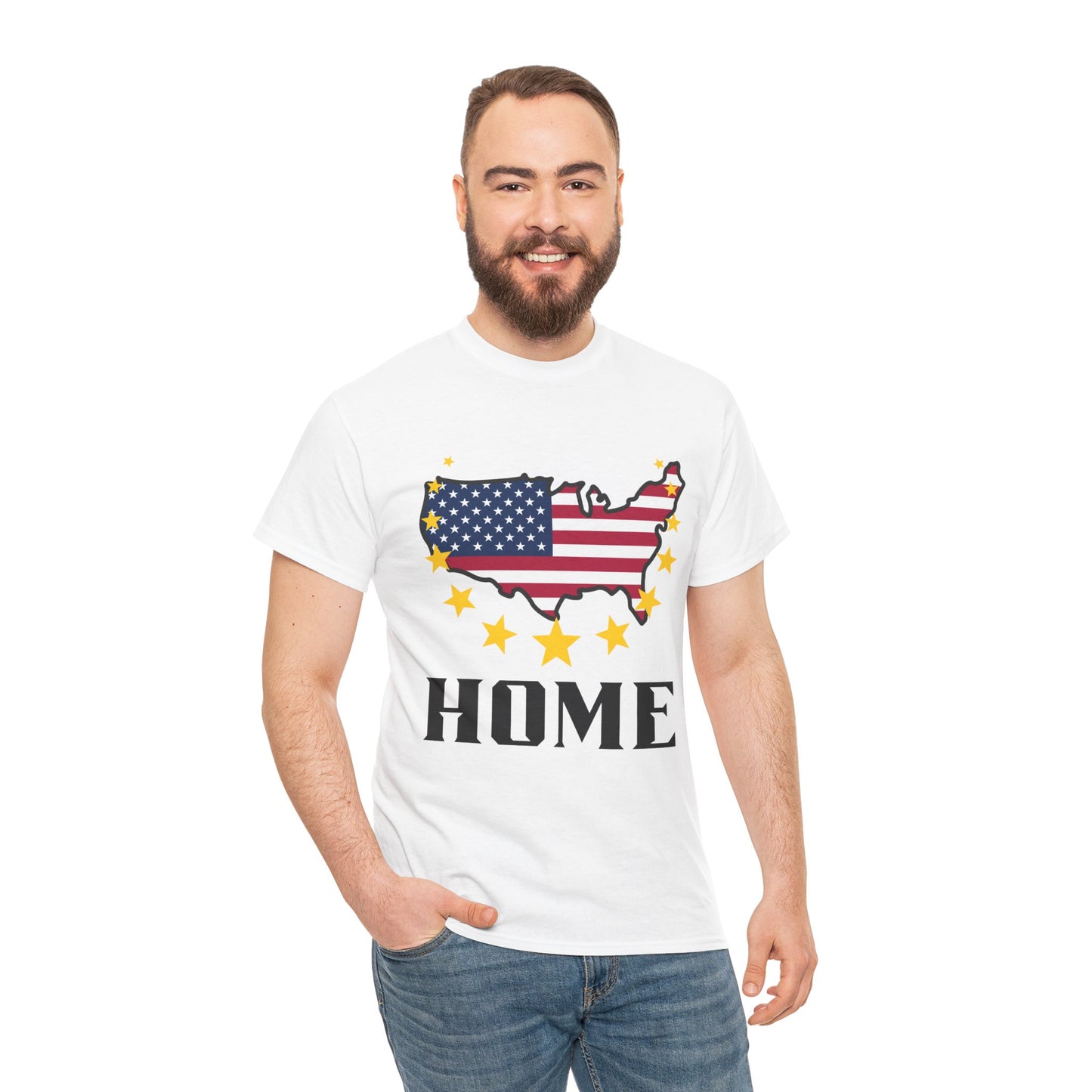 USA Flag Map "HOME" T‑Shirt — Patriotic American Pride Tee for 4th of July & Veterans