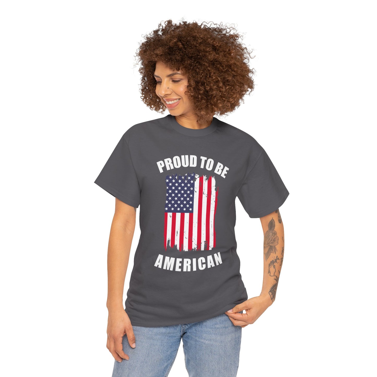 Proud to Be American Tee, Unisex Heavy Cotton T-Shirt, Patriotic Shirt, July 4th Celebration, Gift for Veterans, Casual Wear