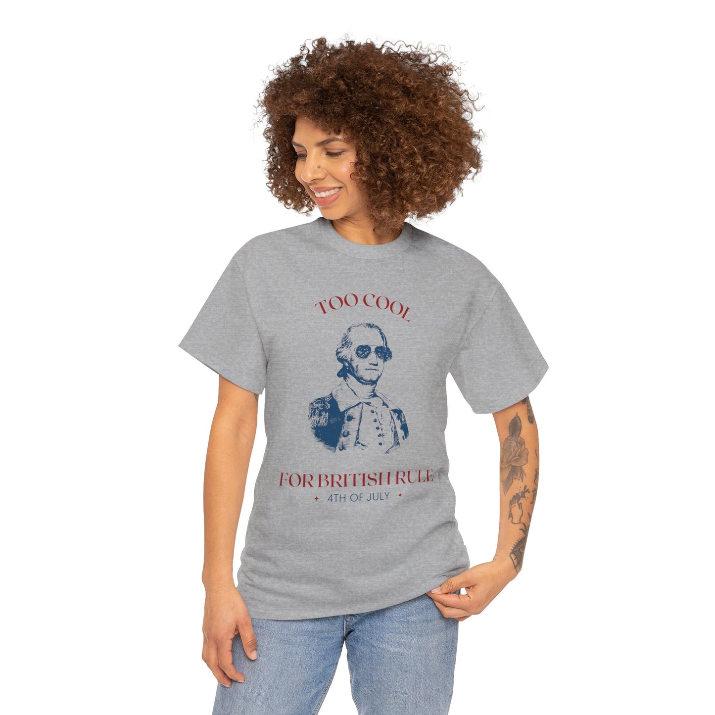 Too Cool for British Rule Tee, Unisex Heavy Cotton Tee, 4th of July Shirt, Patriotic Tee, Vintage Inspired T-Shirt, Holiday Celebration Top