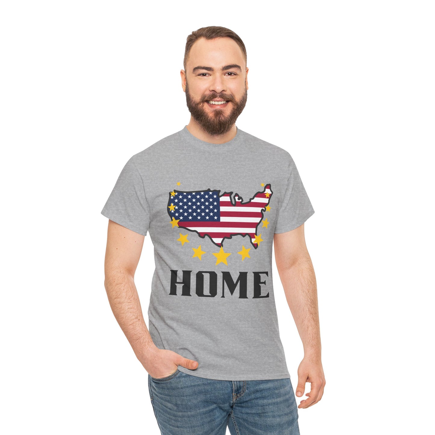 USA Flag Map "HOME" T‑Shirt — Patriotic American Pride Tee for 4th of July & Veterans